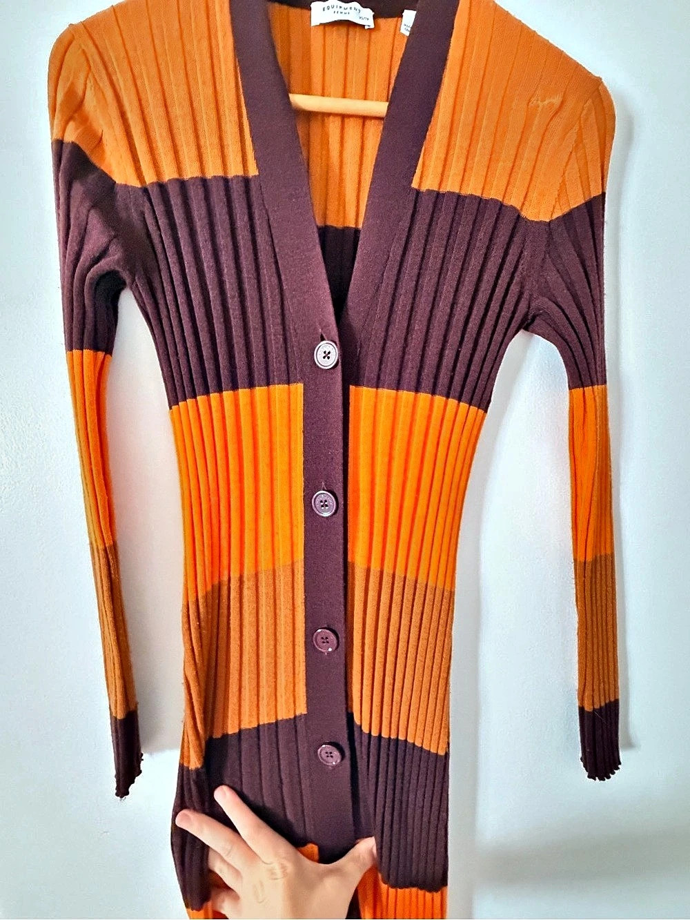 Equipment Color Block Cardigan in Orange & Purple XS